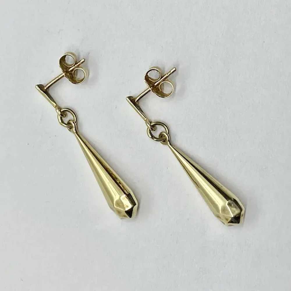 Elegant 14k Yellow Gold Geometric Drop Earrings S… - image 9