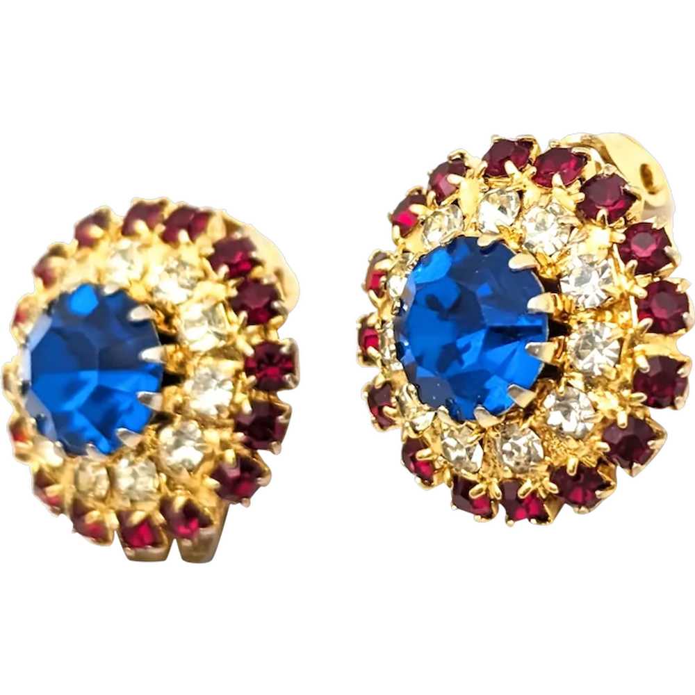 Red White Blue Rhinestone Clip On Earrings - image 1