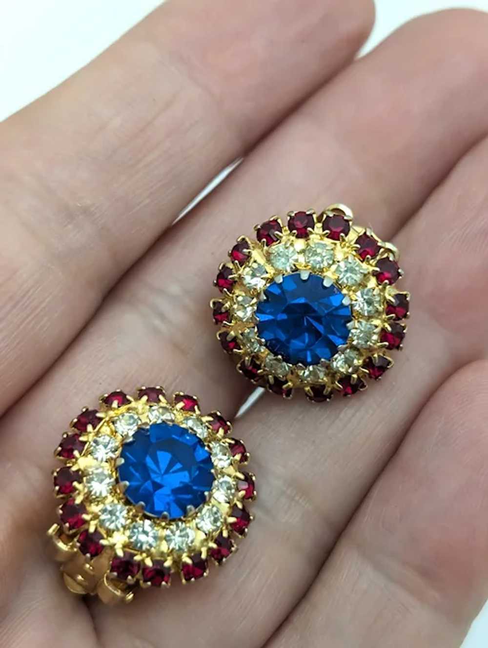 Red White Blue Rhinestone Clip On Earrings - image 2