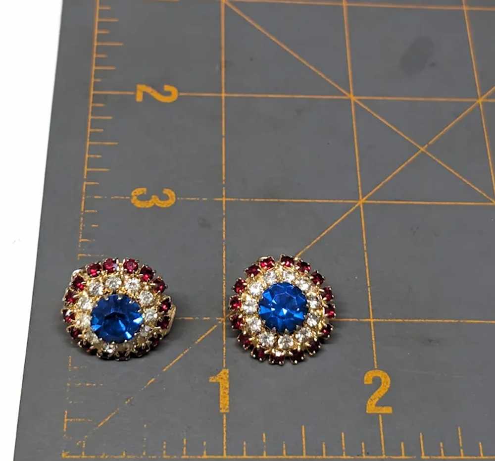 Red White Blue Rhinestone Clip On Earrings - image 4