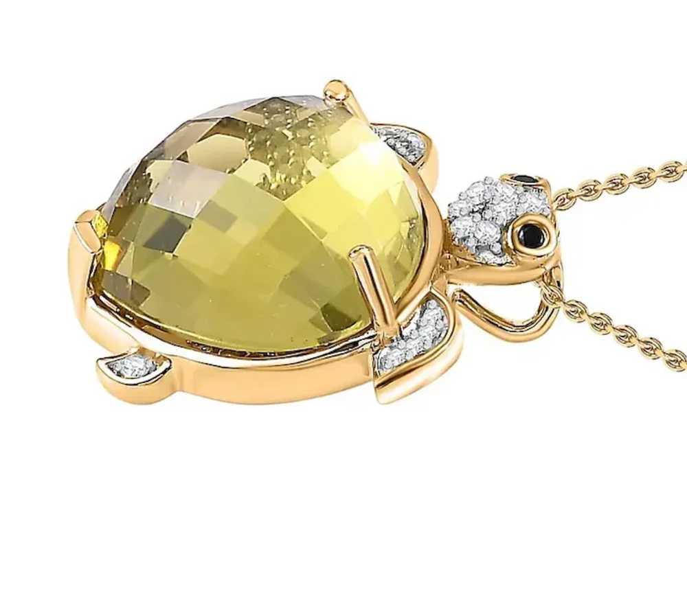 Green Gold Quartz & Multi Gemstone Turtle Pendant… - image 4
