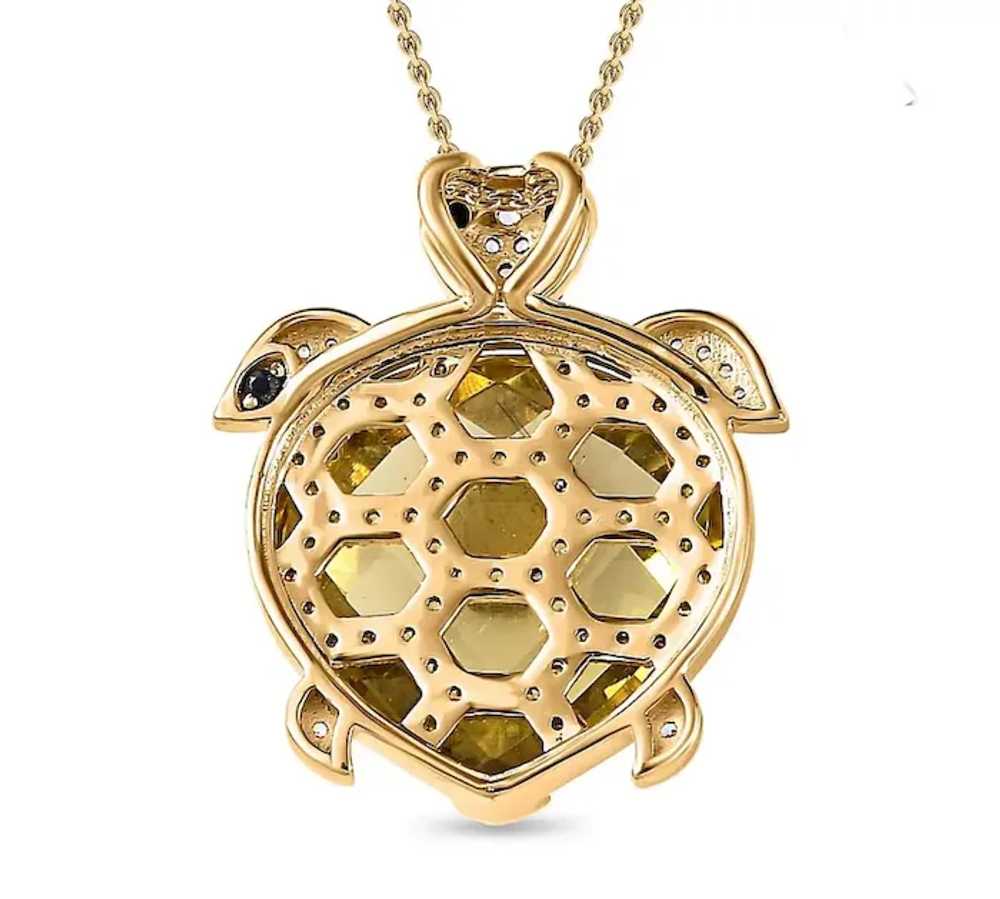 Green Gold Quartz & Multi Gemstone Turtle Pendant… - image 5