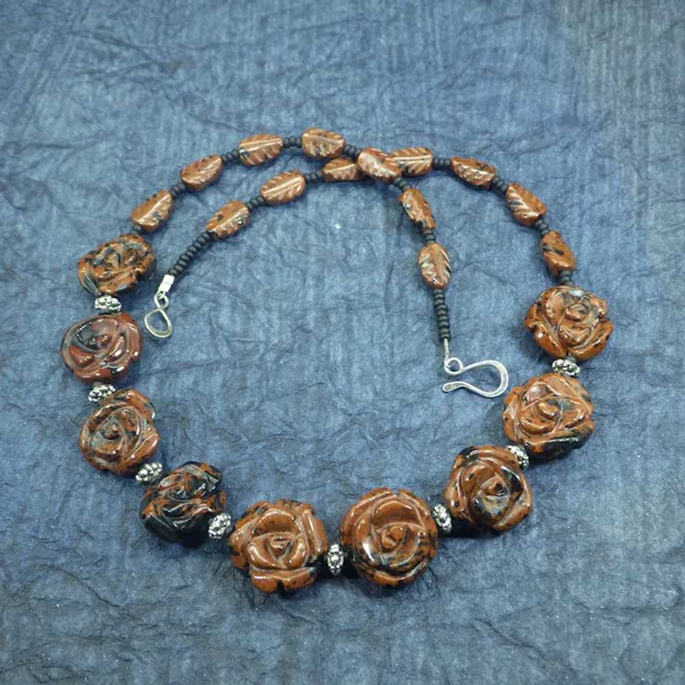 Semi Precious Gemstone Carved Roses Necklace, Art… - image 3