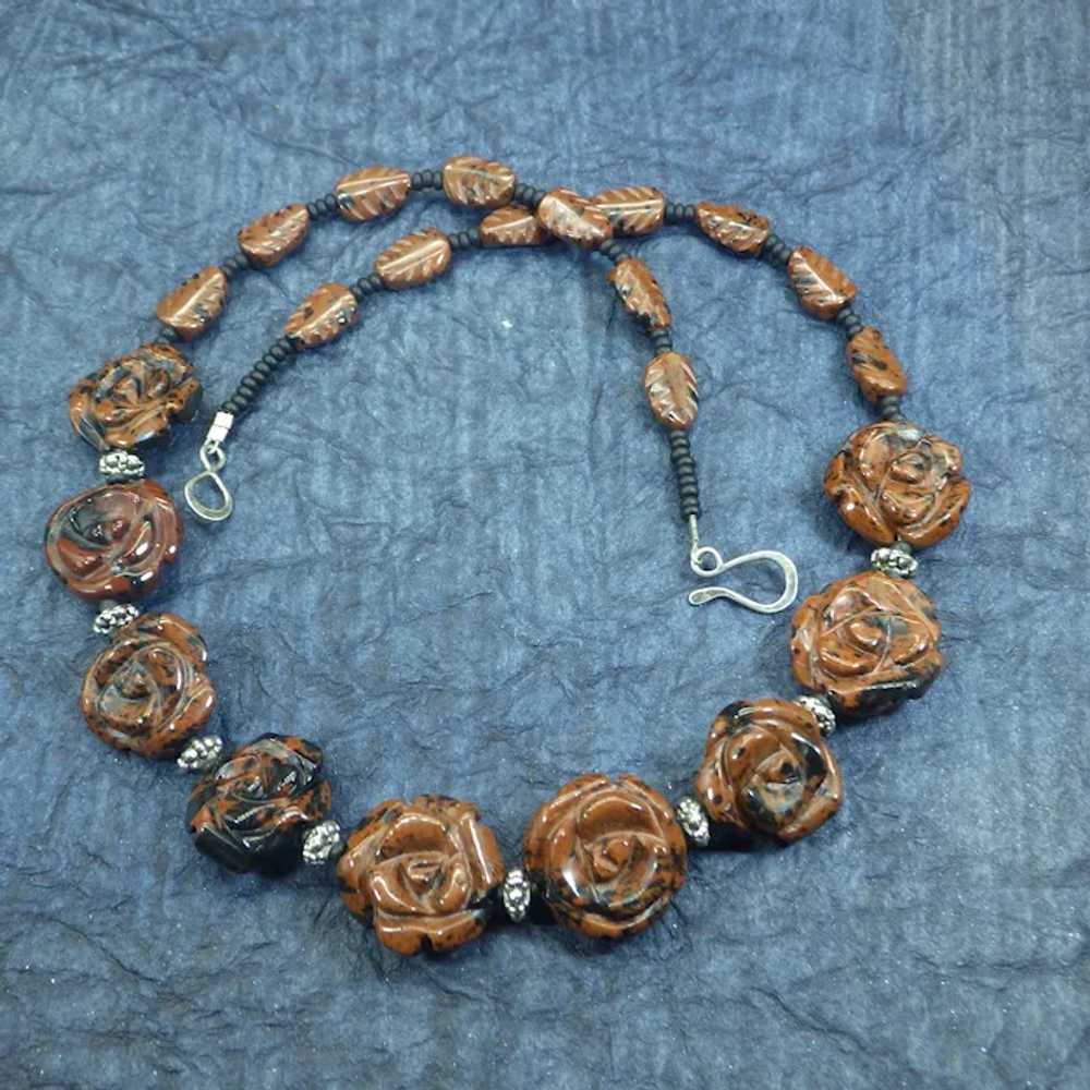 Semi Precious Gemstone Carved Roses Necklace, Art… - image 4