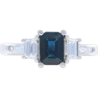 White Gold Sapphire Diamond Ring - 14k Emerald 1.6