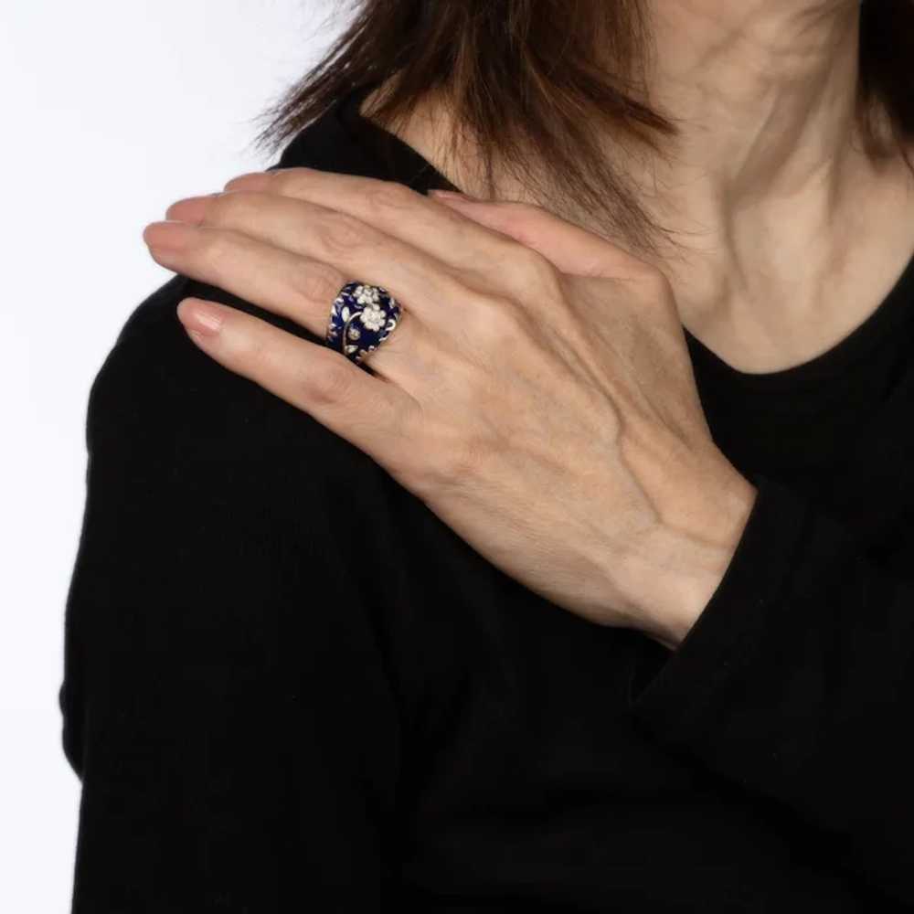Vintage Diamond Enamel Flower Ring Sz 6.5 Wide Ci… - image 6