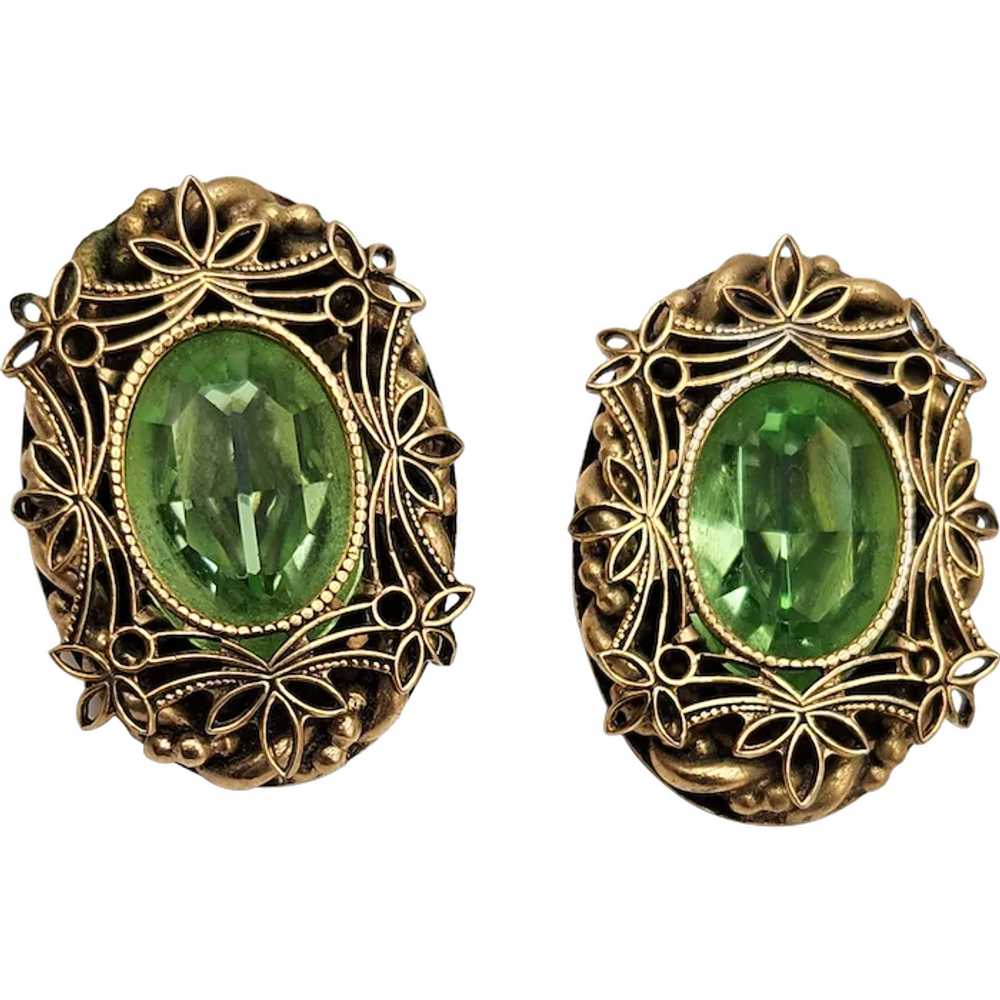 Vintage 1950s Weiss Ornate Clip Earrings Light Gr… - image 1