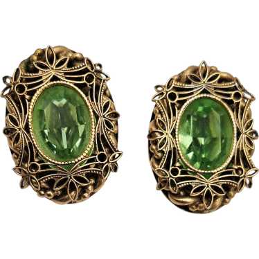 Vintage 1950s Weiss Ornate Clip Earrings Light Gr… - image 1