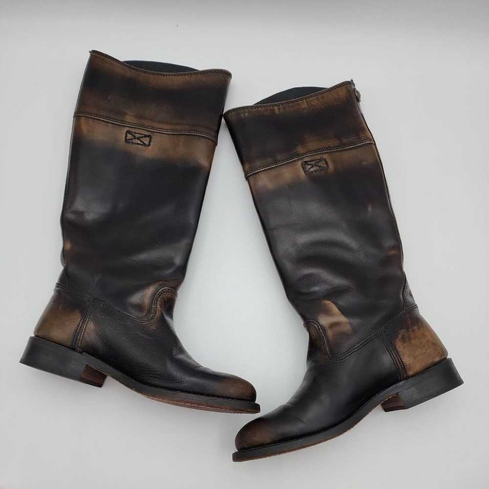 Vtg Frye Black/Brown Leather High Riding Boots  P… - image 3