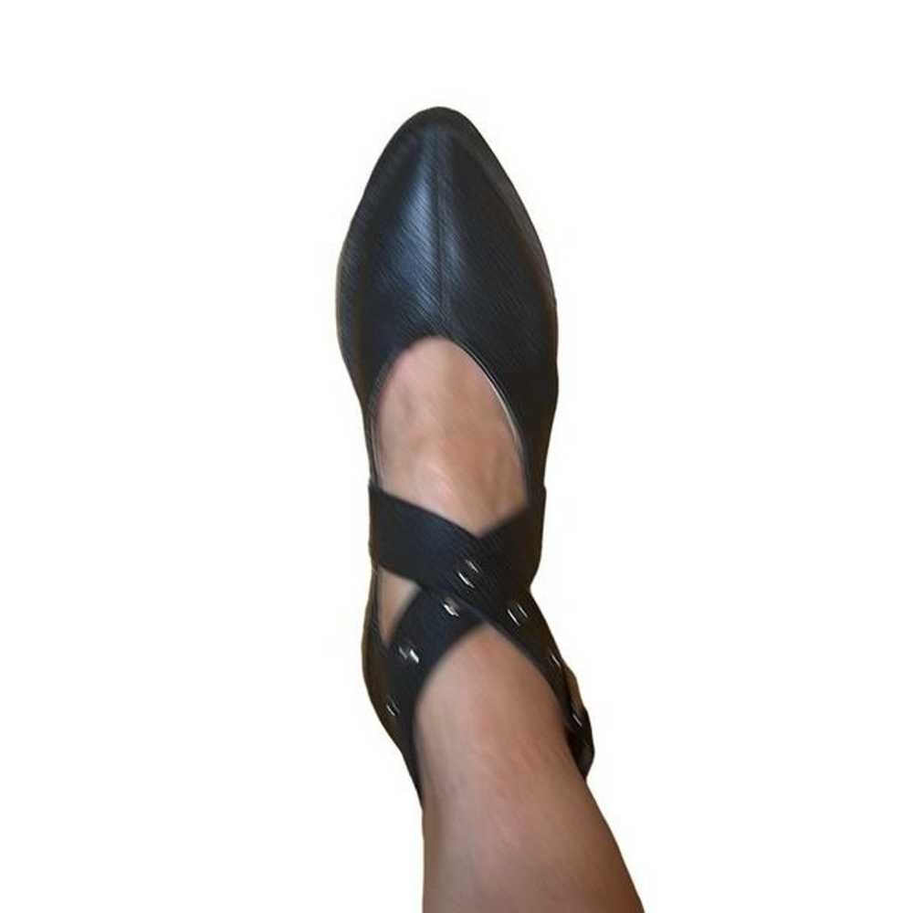 Zara Leather Black Flats pointy toe wrap around - image 11