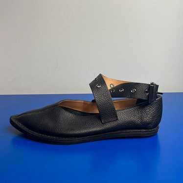 Zara Leather Black Flats pointy toe wrap around - image 1