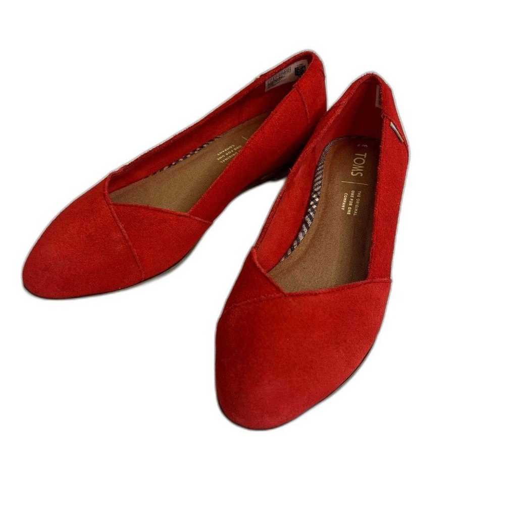 TOMS Julie Poinsettia Suede Red Flats Almond Toe … - image 1
