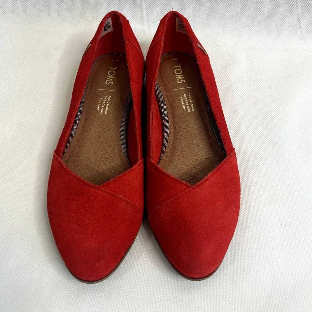 TOMS Julie Poinsettia Suede Red Flats Almond Toe … - image 2