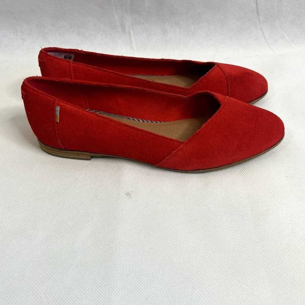 TOMS Julie Poinsettia Suede Red Flats Almond Toe … - image 9
