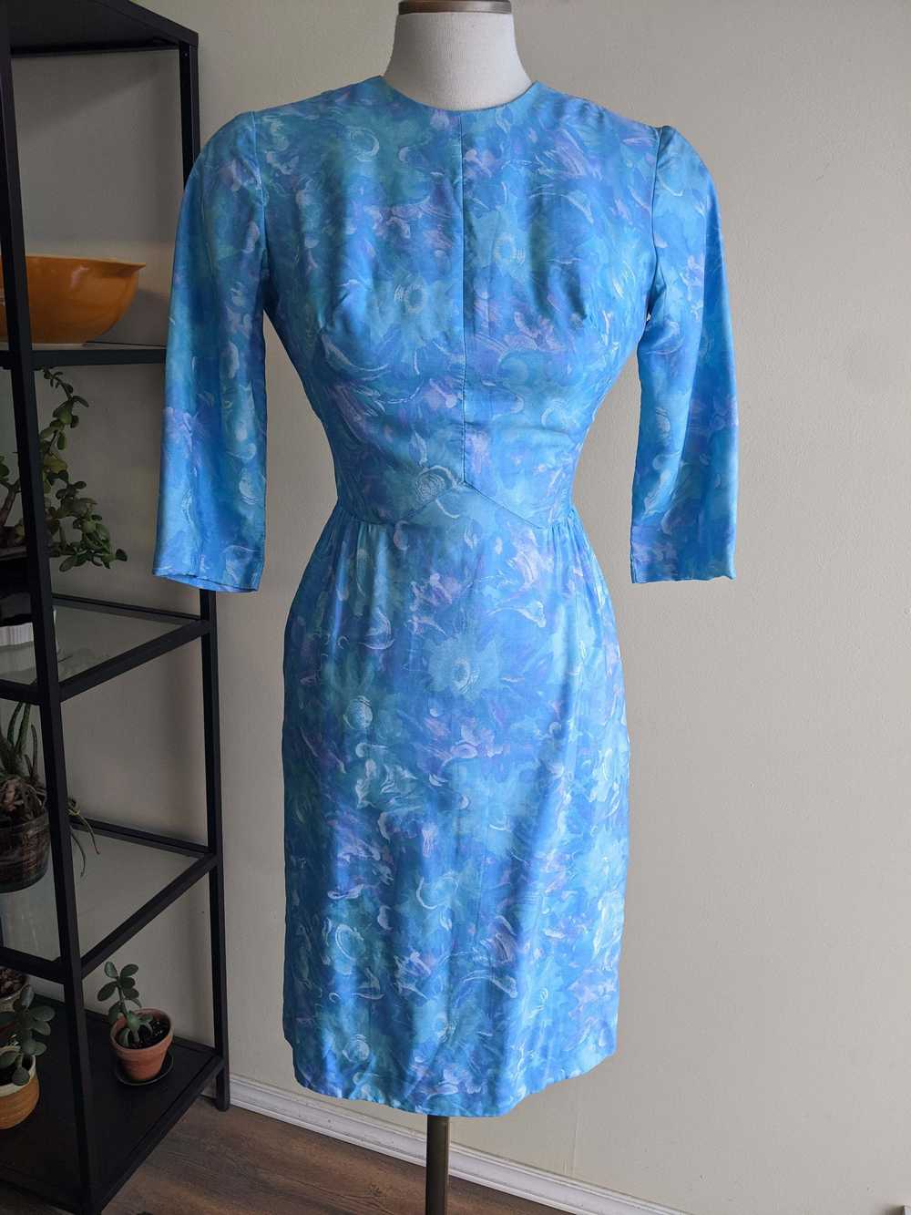 '60s Seafoam & Turquoise Fitted Dress - XS - image 2