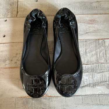 Tory Burch Black Patent Leather Reva Flats