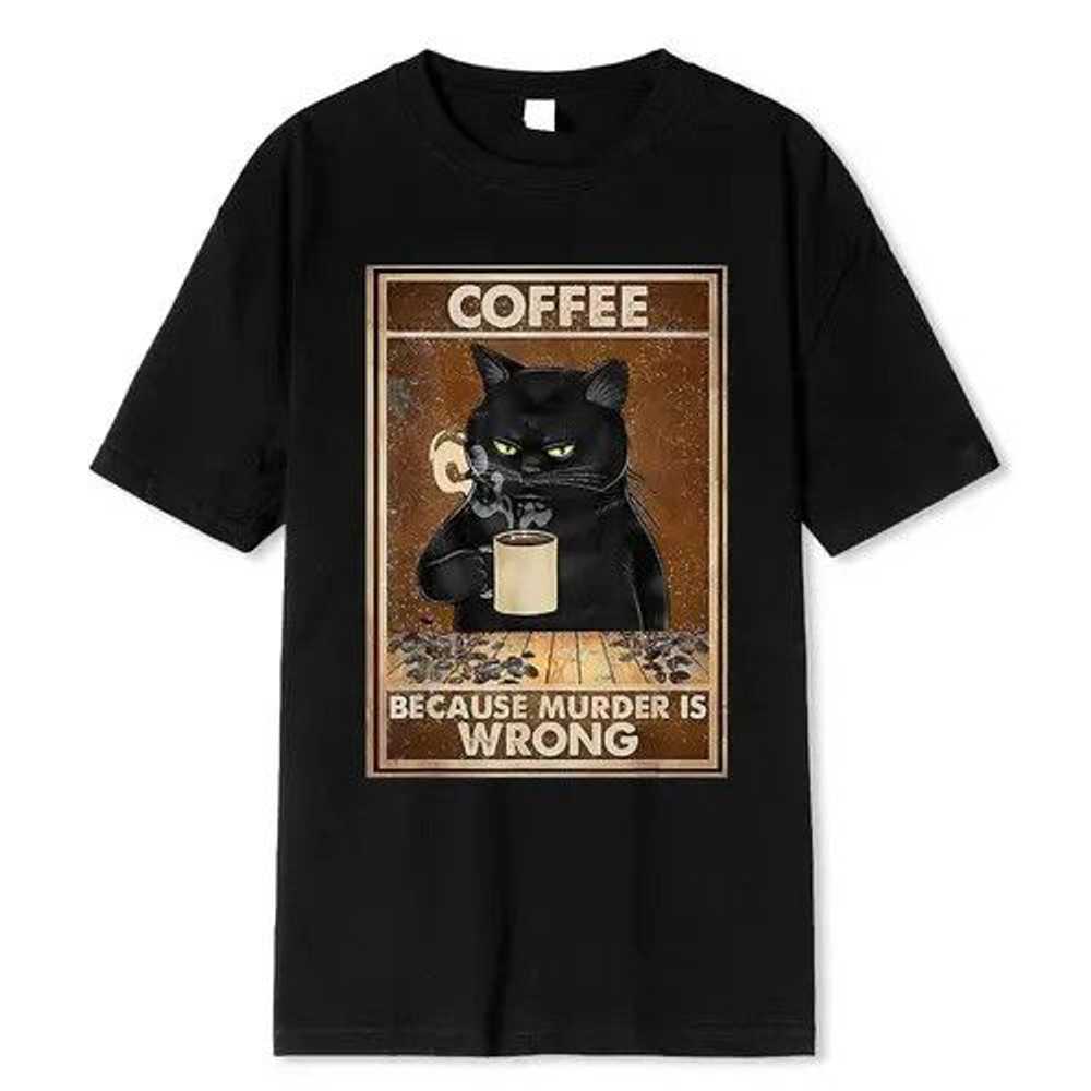 Designer × Rare × Streetwear Coffee Black Cat Tsh… - image 1