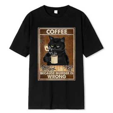 Designer × Rare × Streetwear Coffee Black Cat Tsh… - image 1