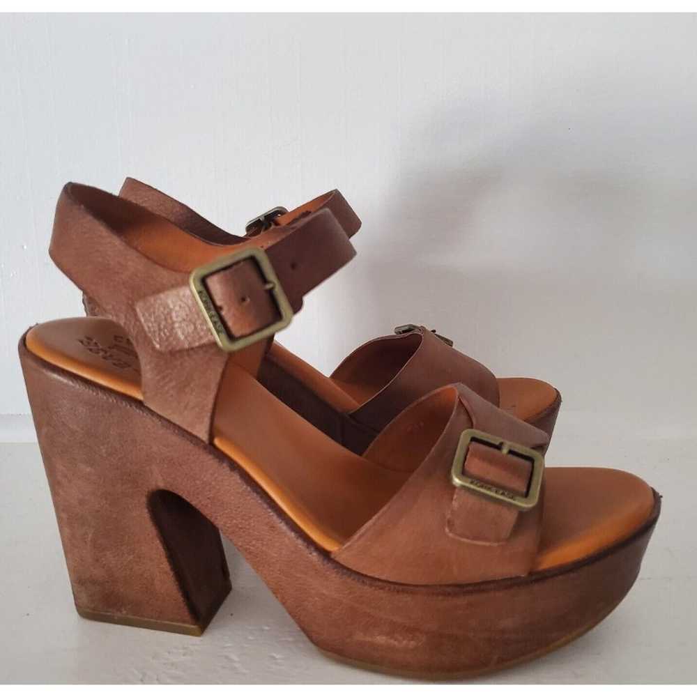 KORK EASE Sandals 7 Brown Leather Platform Shoes … - image 1