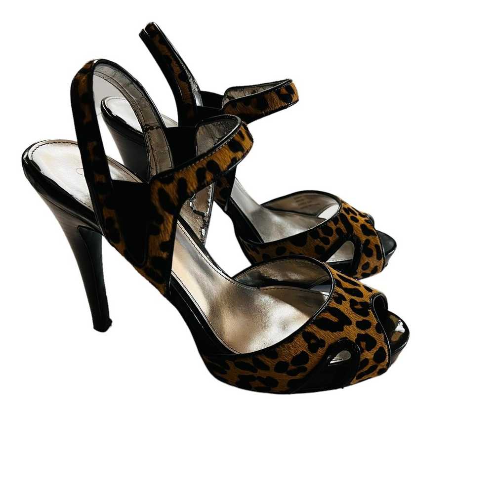 Calvin Klein Leopard Print Calf Hair Heel Sandals… - image 1