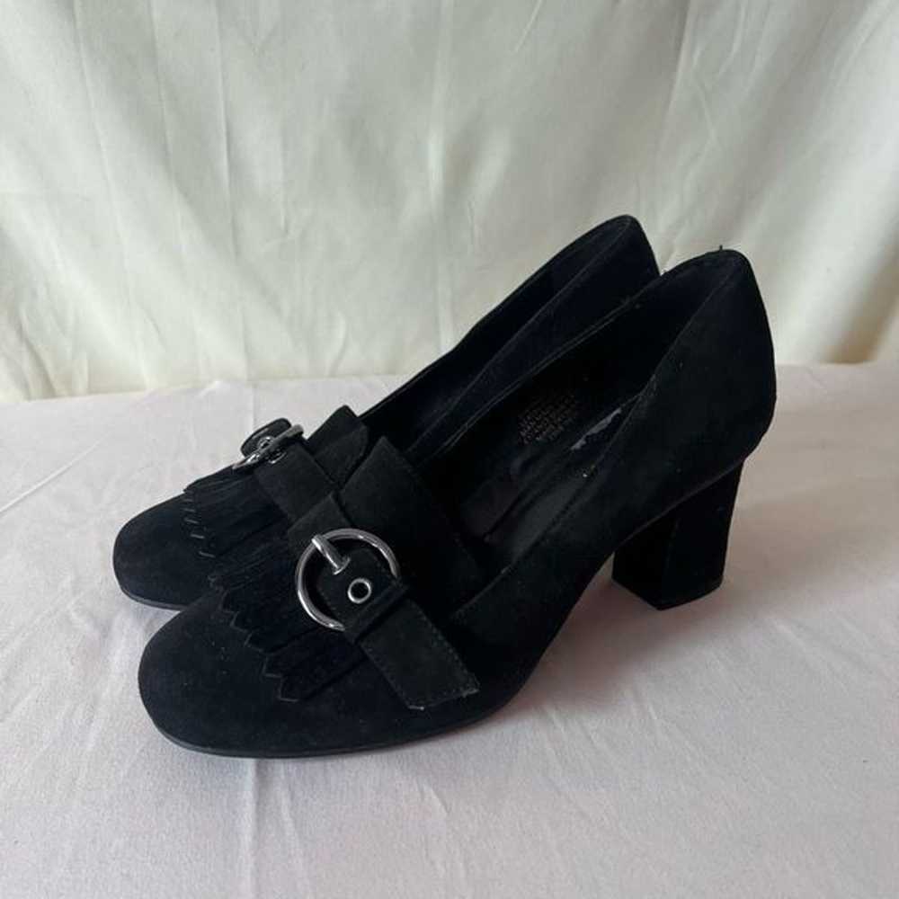Nine West Umbriah Fringe Loafer Heels Black Suede… - image 8