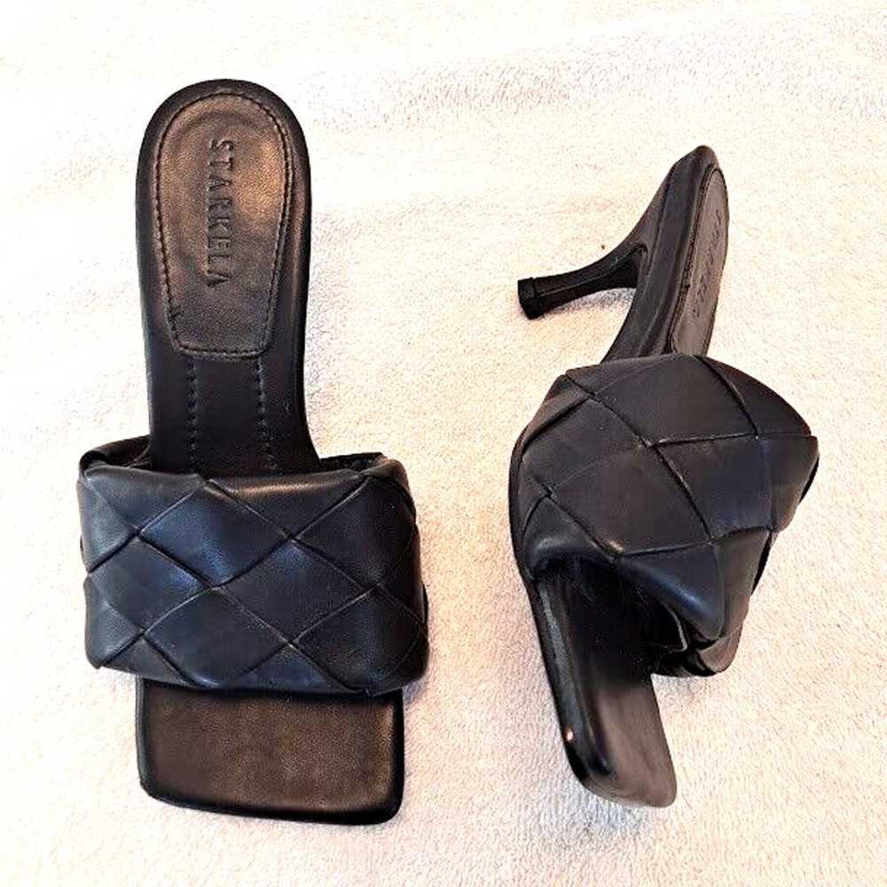 Woven Leather Kitten Heel Sandals Mule Size 6.5 S… - image 1