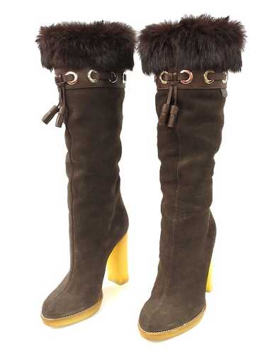 Gucci Long Boots W/ Fur Brown Suede Rubber Sole S… - image 1