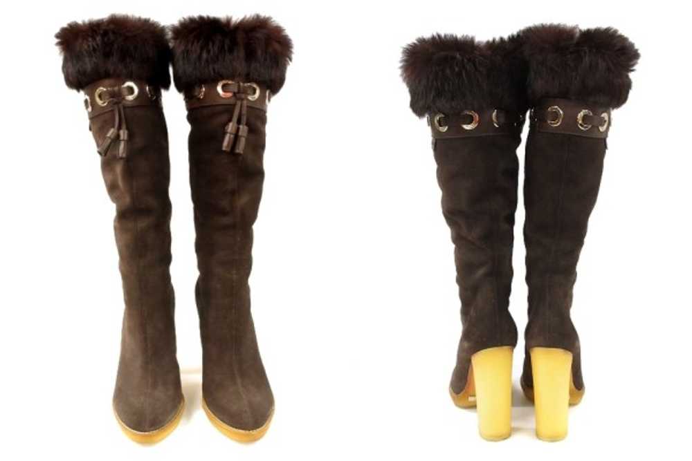 Gucci Long Boots W/ Fur Brown Suede Rubber Sole S… - image 2