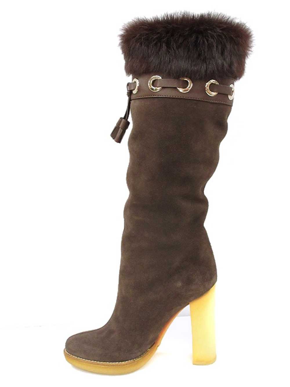 Gucci Long Boots W/ Fur Brown Suede Rubber Sole S… - image 4