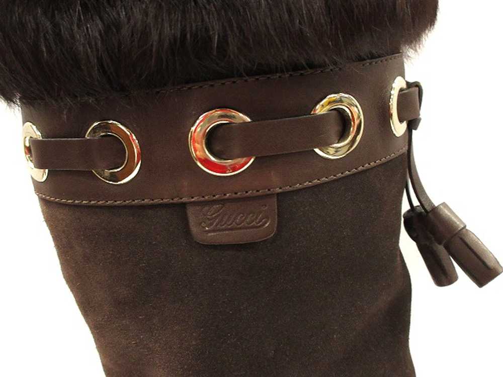 Gucci Long Boots W/ Fur Brown Suede Rubber Sole S… - image 5