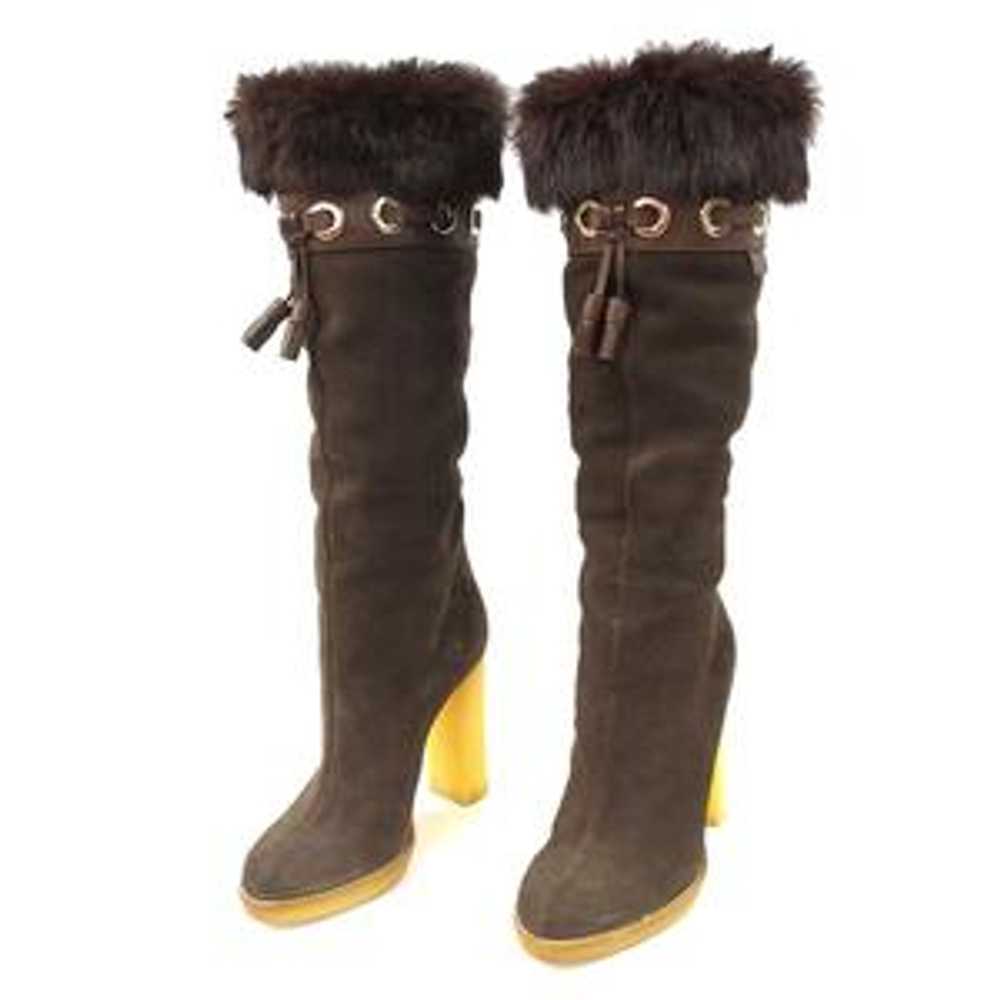 Gucci Long Boots W/ Fur Brown Suede Rubber Sole S… - image 7