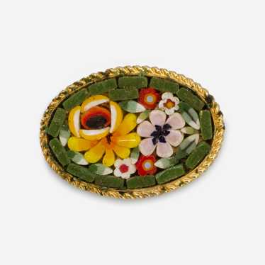 Micro Mosaic Floral Pin, Vintage 1950s - image 1