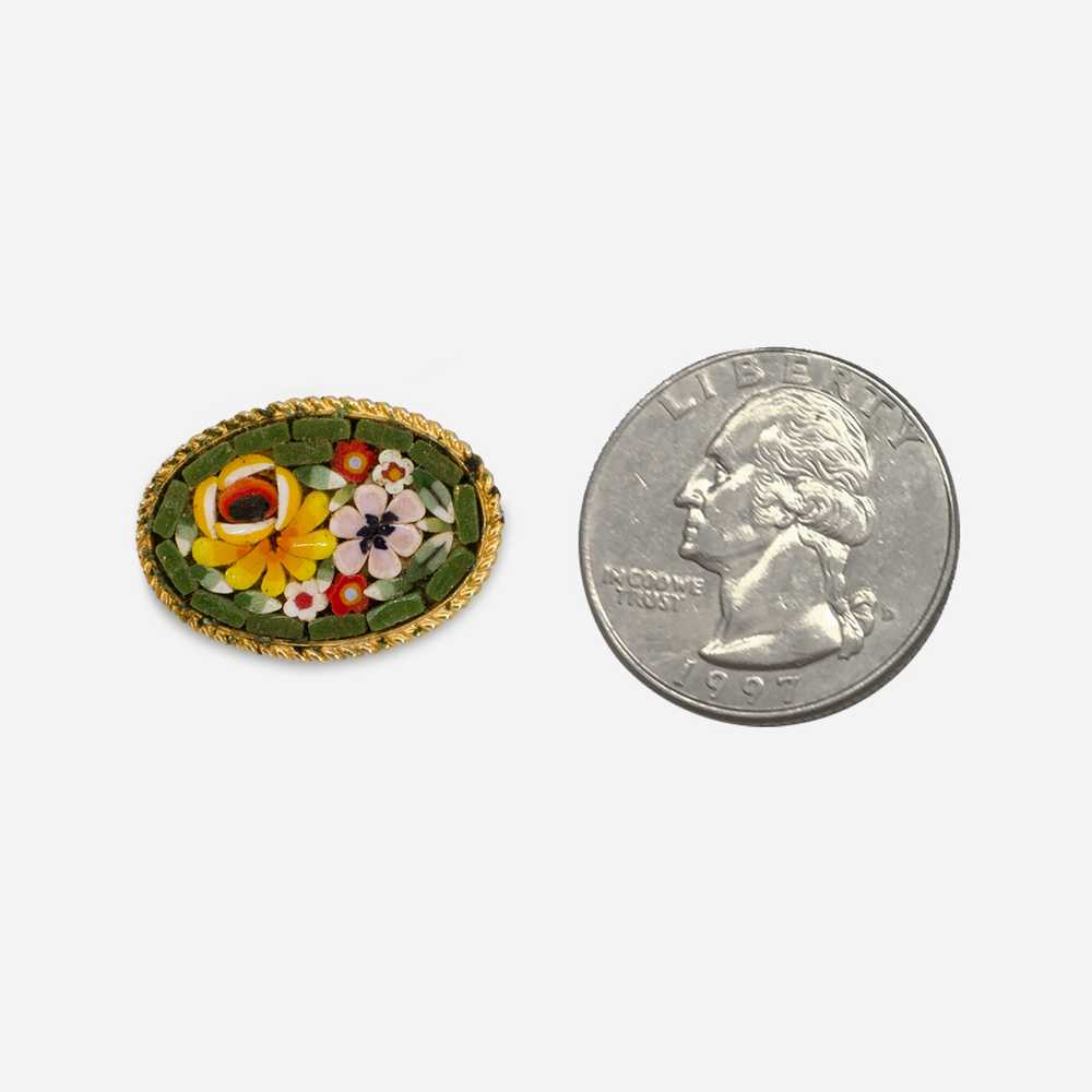 Micro Mosaic Floral Pin, Vintage 1950s - image 4