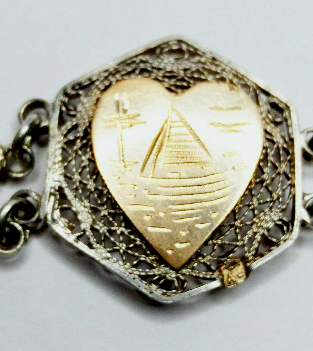 Vintage Egyptian Silver Filigree & 9ct Gold Panel… - image 1