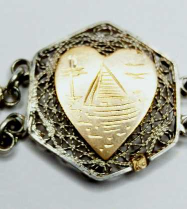 Vintage Egyptian Silver Filigree & 9ct Gold Panel… - image 1