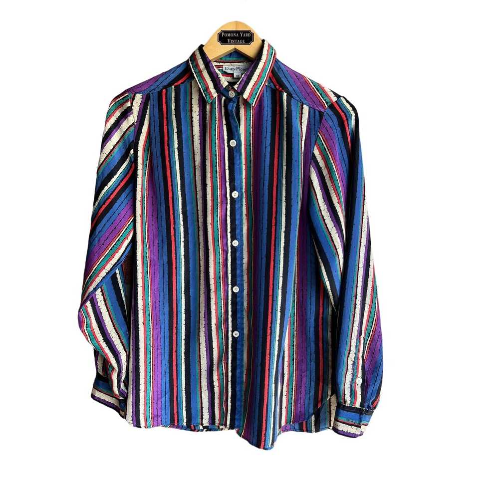 Evan Picone Vintage 70s Multi Colored Striped Blo… - image 2