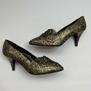 Castaner Leather Ruffle Pumps Gold Black Size 7.5