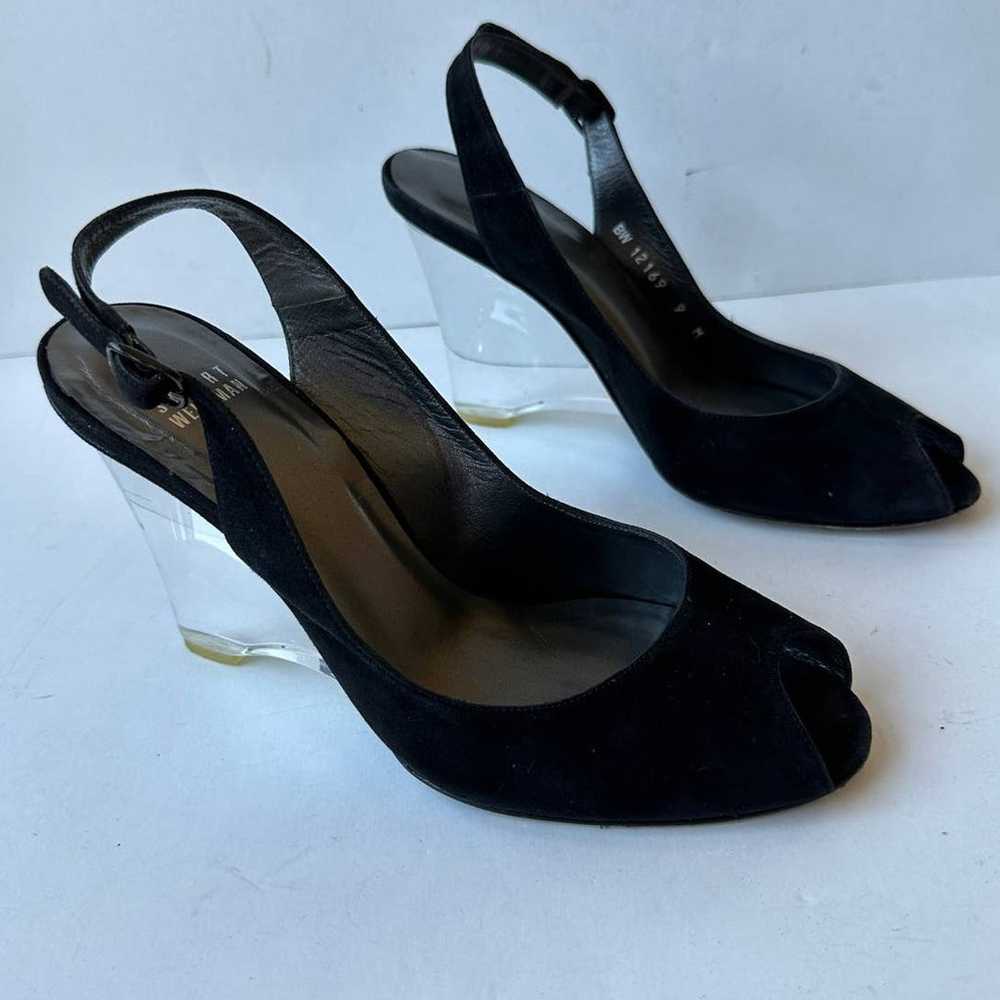 Vintage Stuart Weitzman Heels Black Leather Clear… - image 3