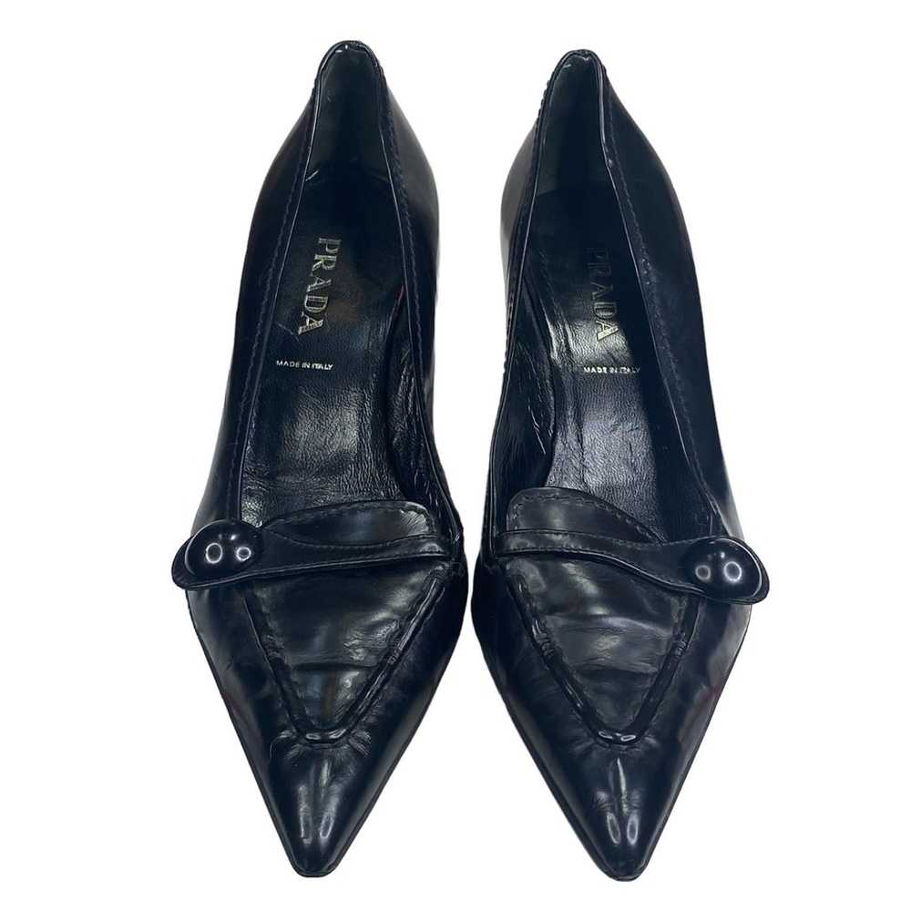 Prada Women’s Black Leather Pointed Toe Kitten He… - image 5