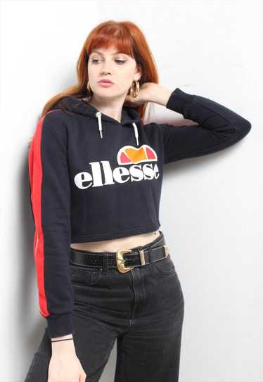 Vintage Ellesse Cropped Hoodie Top  Black