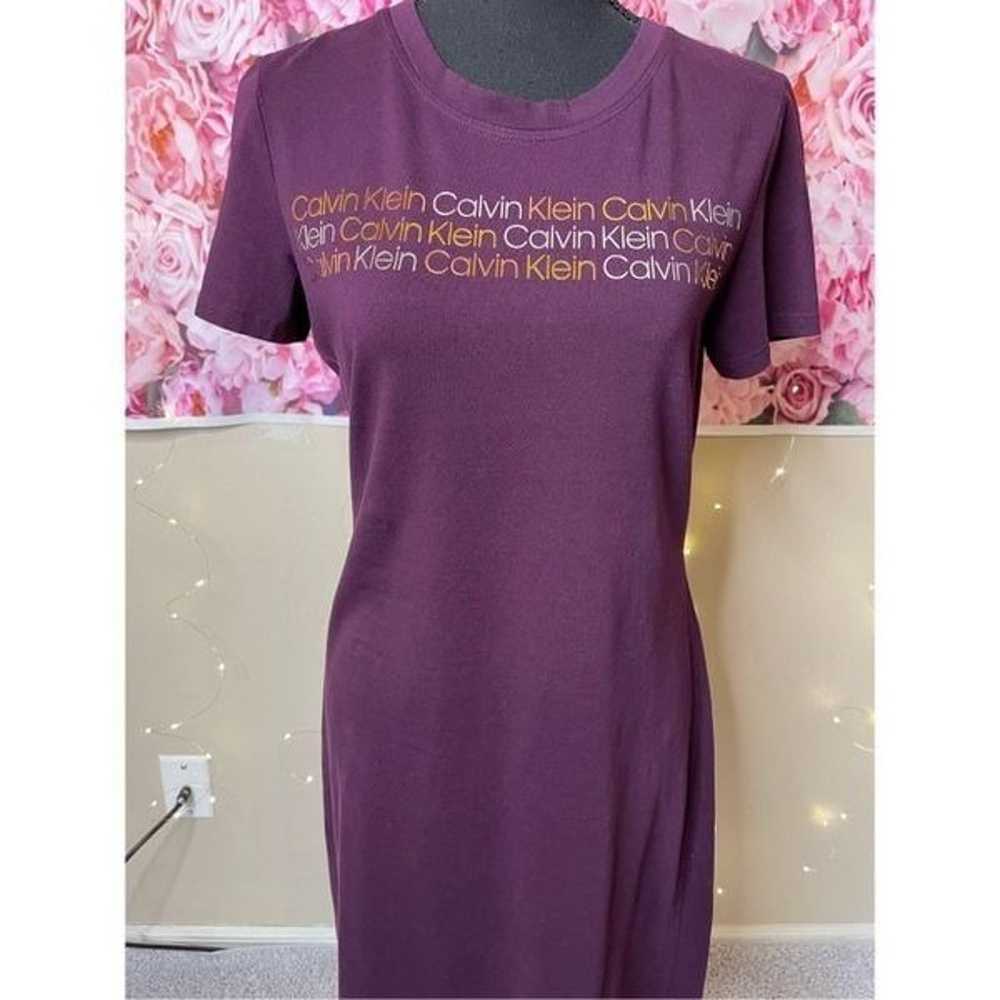 Calvin Klein Metallic Logo Purple Cotton T-Shirt … - image 2
