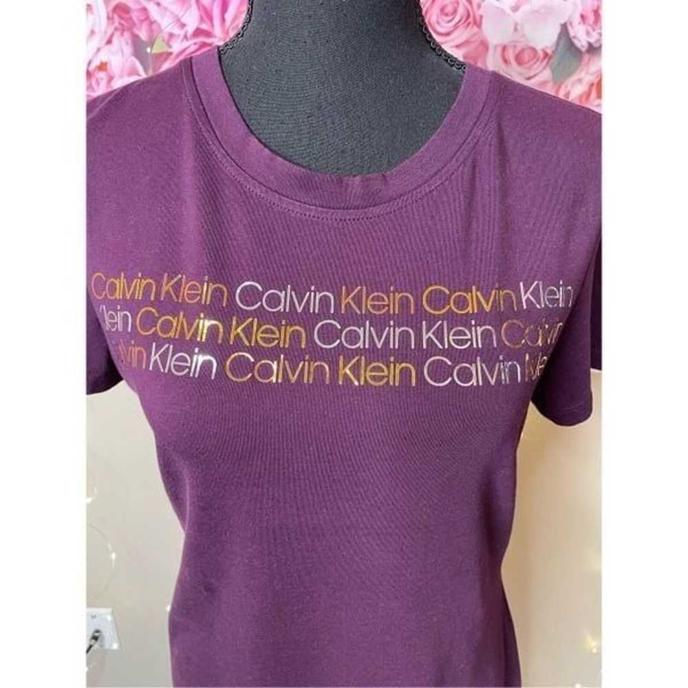 Calvin Klein Metallic Logo Purple Cotton T-Shirt … - image 3