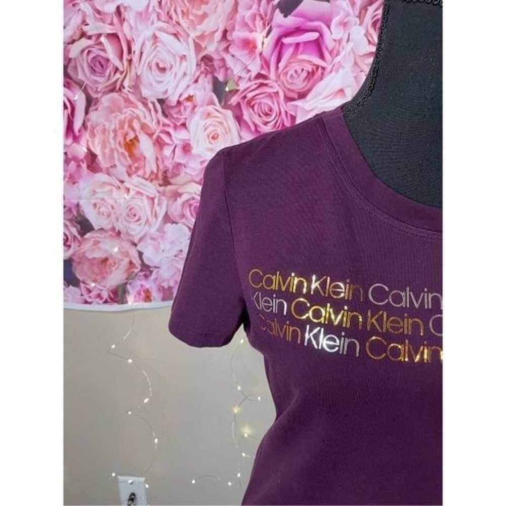 Calvin Klein Metallic Logo Purple Cotton T-Shirt … - image 4