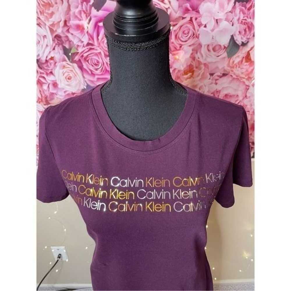 Calvin Klein Metallic Logo Purple Cotton T-Shirt … - image 5