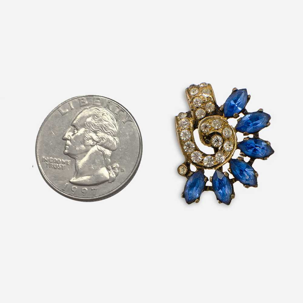 1940s Art Deco Earrings, Blue Sapphire Rhinestones - image 5