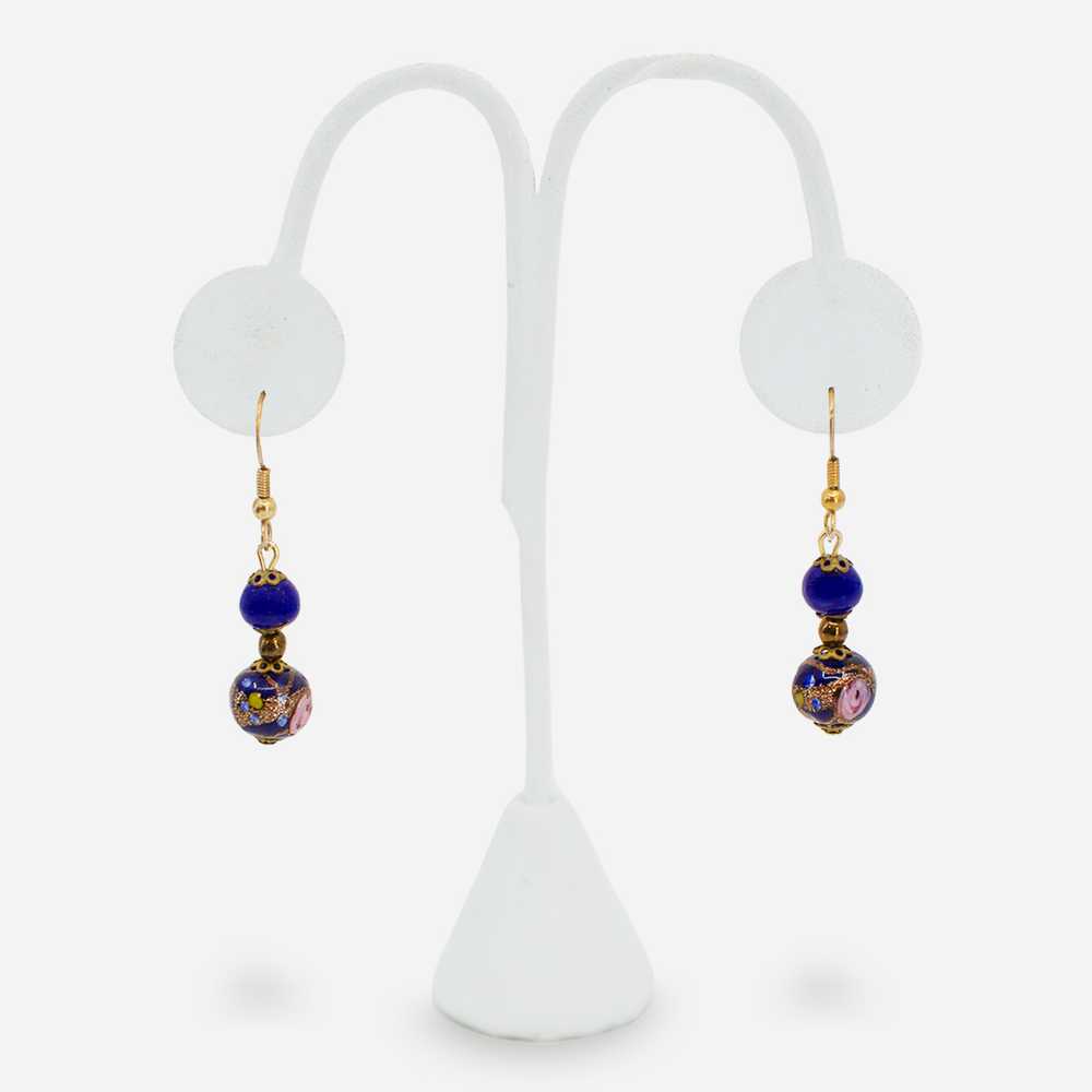 Murano Blue Glass Earrings, Wedding Cake Lampwork… - image 3
