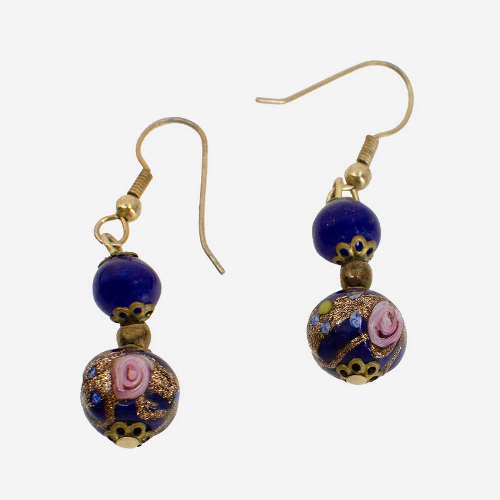 Murano Blue Glass Earrings, Wedding Cake Lampwork… - image 4