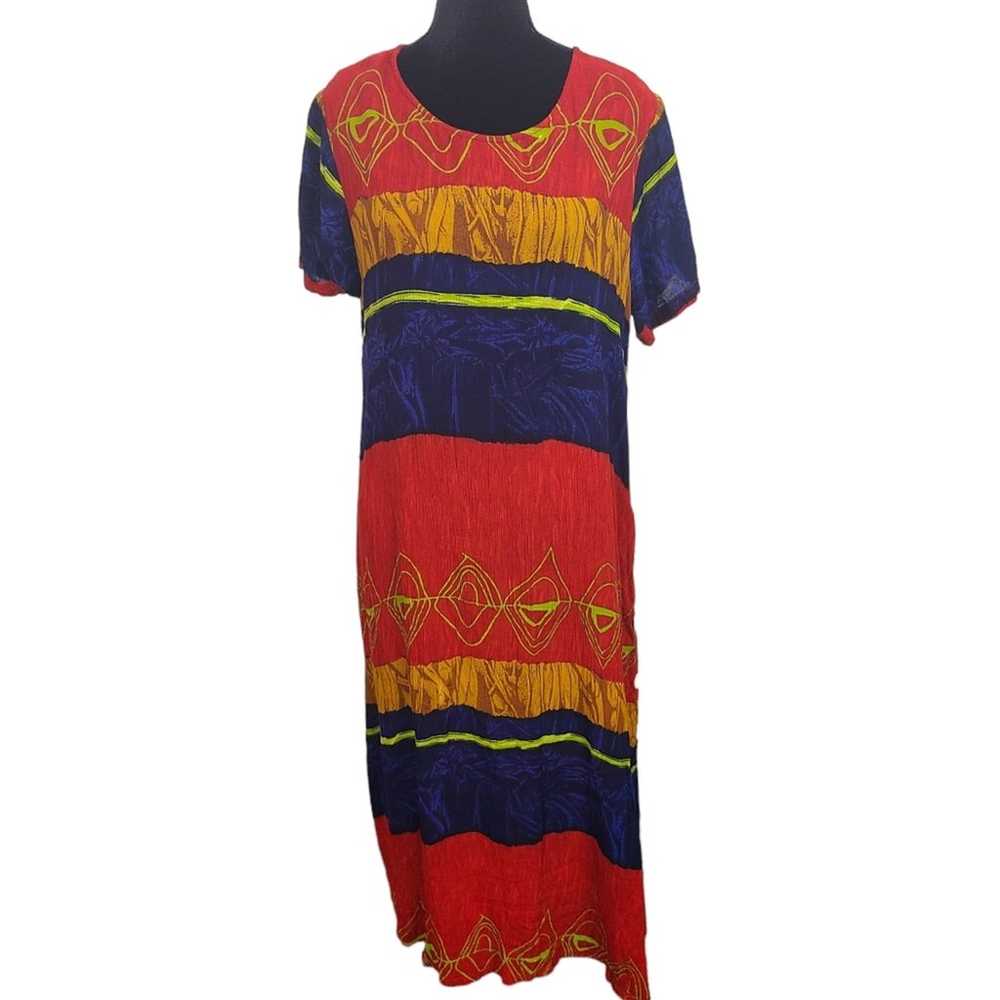 La Cera Womens Midi Dress MuMu Red Boho Hippie Bu… - image 1
