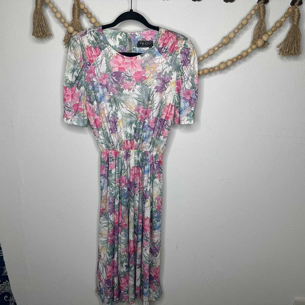Vintage Prato Pastel Floral Polyester Dress - image 2