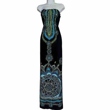 Snap Turquoise Black Maxi Vacation Dress Straples… - image 1